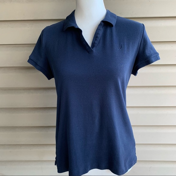 Nautica Tops - •Nautica• Navy Blue Collared V-Neck Top-Size Large